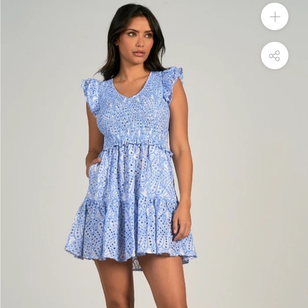 Elan V Neck Ruffle Sleeve Dress